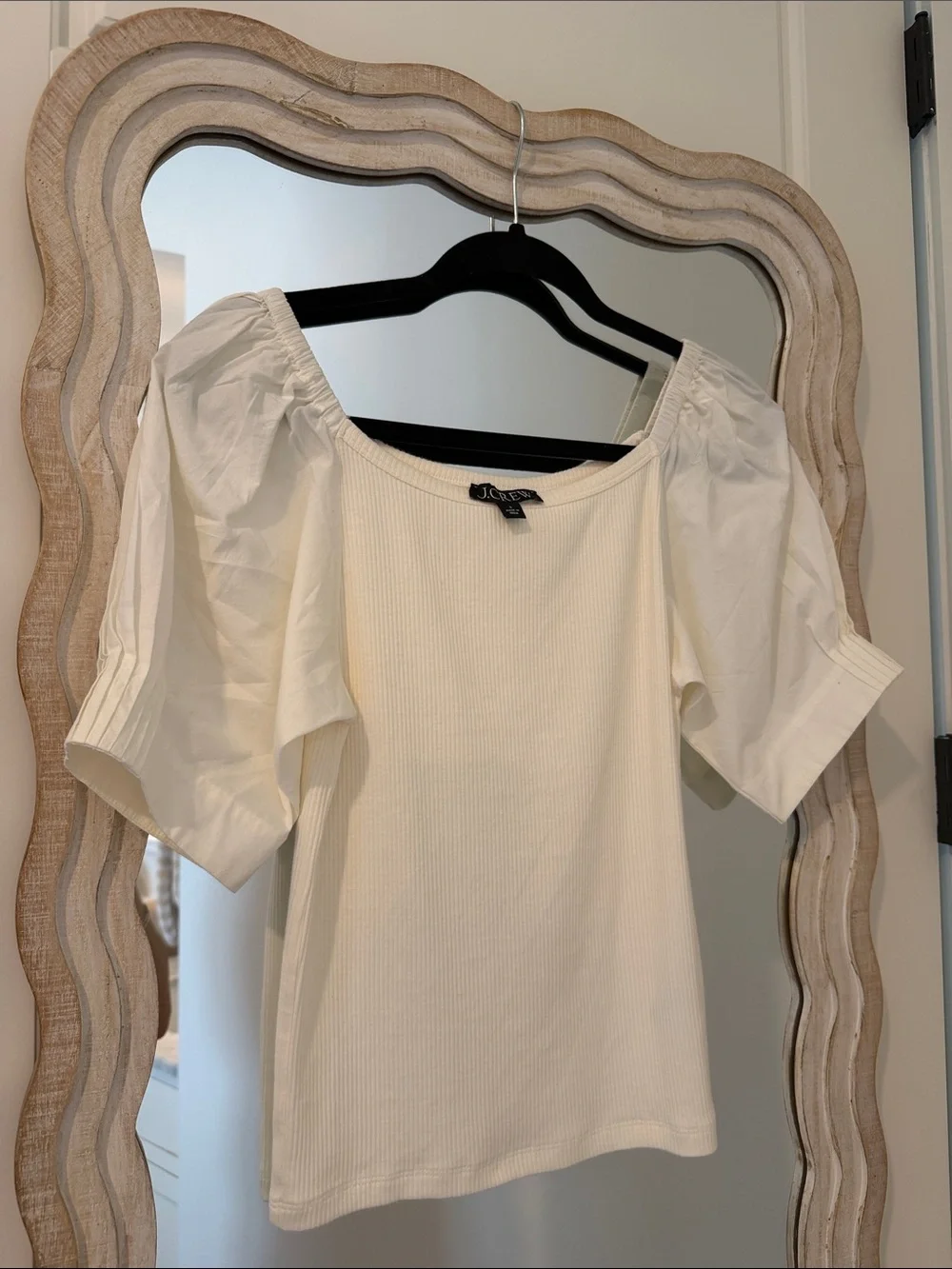 J. Crew Cream Ribbed Puff Sleeve Top